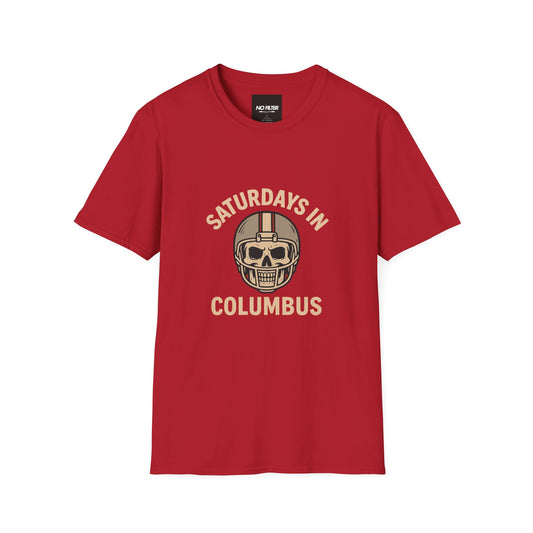 Saturdays in Columbus T-Shirt – Vintage Skull & Buckeye Game Day Tee